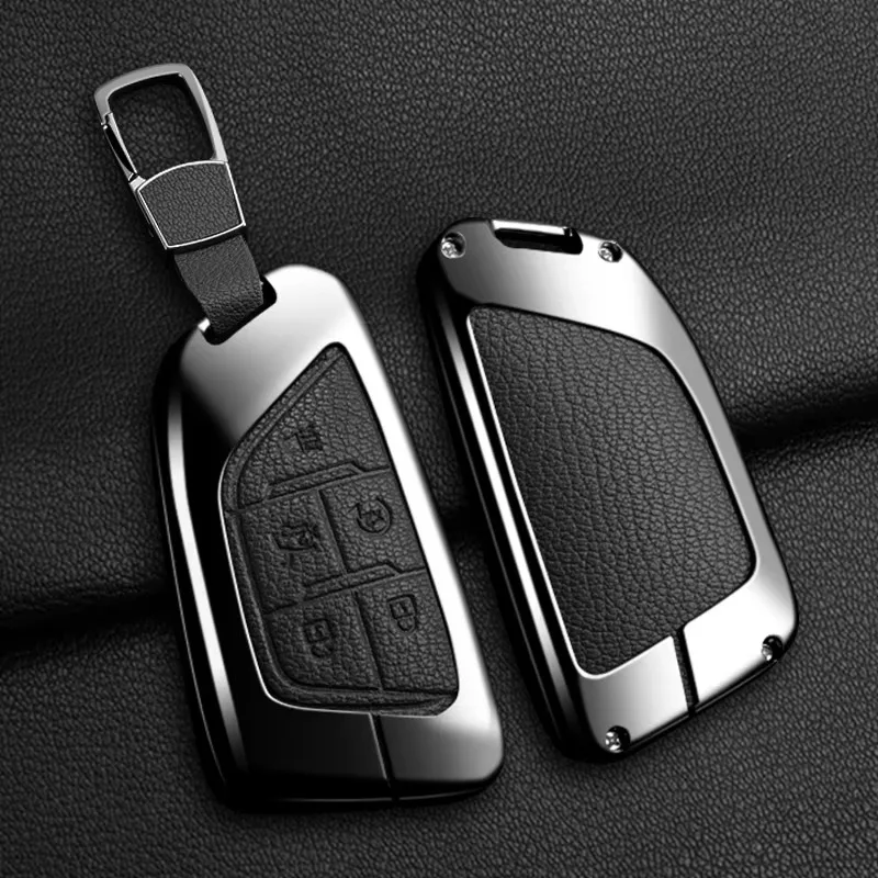 Zinc Alloy Leather Car Key Fob Cover Case Protect For 2020-2026 Cadillac XT4 CT4 CT5 Lyriq Escalade Optiq Vistiq 2025 2024 2023