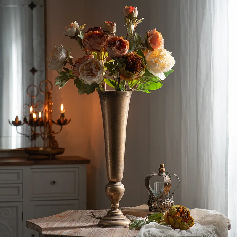European vintage gold vase wedding decoration props feature restaurant desktop iron ornaments florist flower arrangement vases