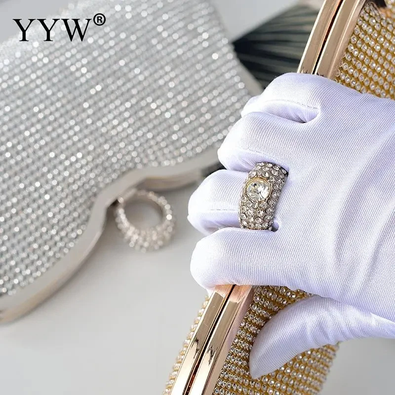 Women Evening Clutch Handbag Diamond Ring Clutches Shoulder Messenger Bags Bridal Wedding Purse Party Banquet Gold Bolsas Mujer