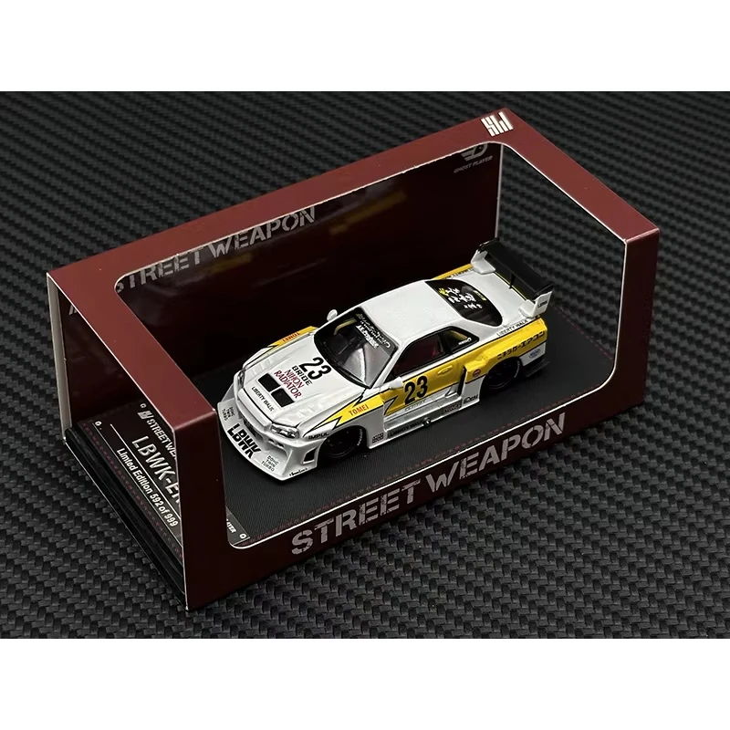 Street Weapon 1:64 LBWK Skyline GTR ER34 Super Silhouette Chameleon Opened Hood Diecast Diorama Car Model Collection