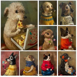 Lustiges und niedliches Hund, der Pizza -Leinwand Malerei, Vintage -Tierplakat, Retro -Kunst, Wohnzimmer, Kätzchen, Kekse, Heimdekoration 8 Hauptverkaufsdekoration Pizza - №6