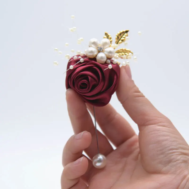 Männer Luxus Bouton niere Trauzeugen Blume Corsage Satin Rose Brosche Pin handgemachte Hochzeit liefert Festival Abschluss ball Party Dekor