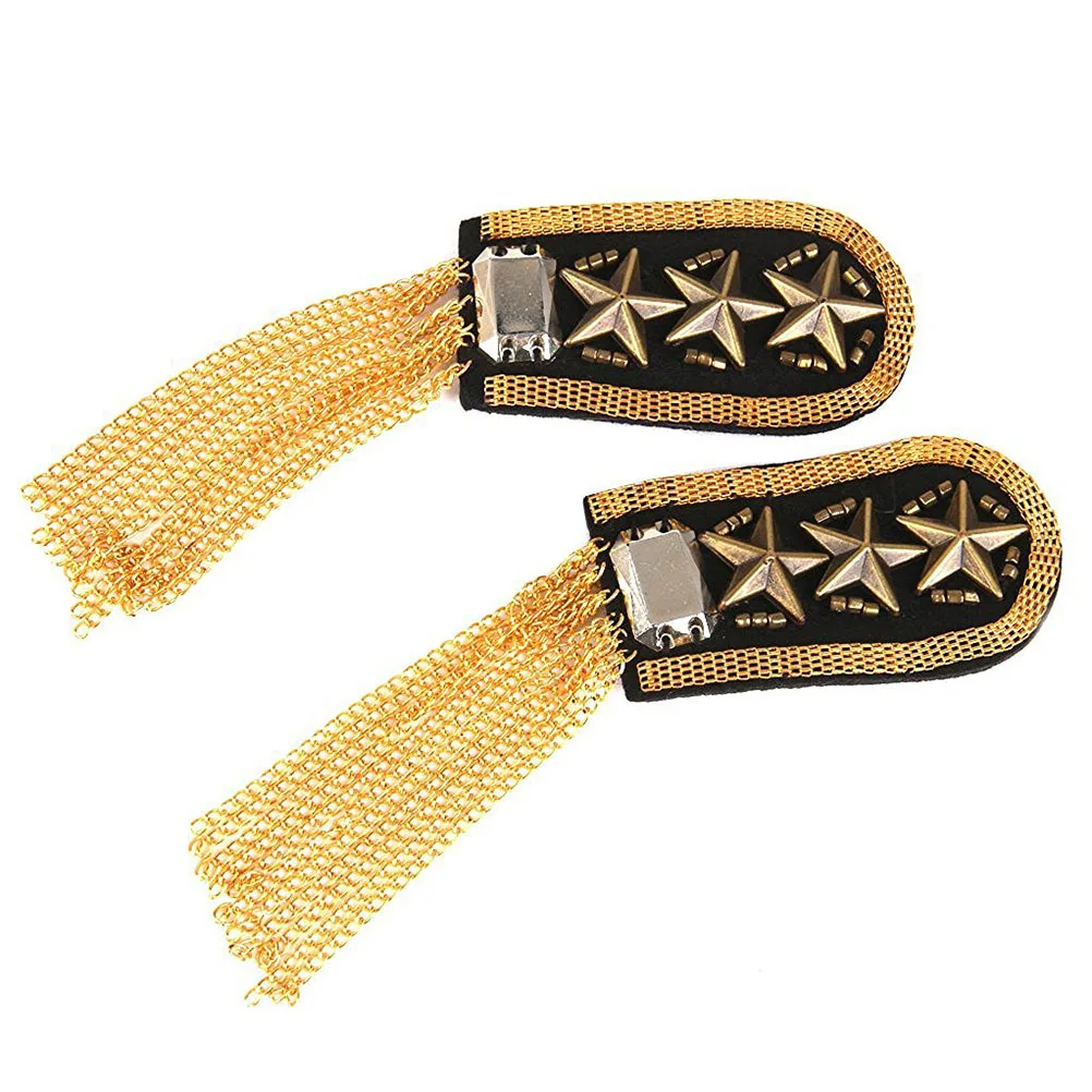 

1 Pair Gold Tassel Link Chain Epaulet Star Pattern For Men Military Costume Fancy Dress Party Shoulder Board Badge Craft Sewing