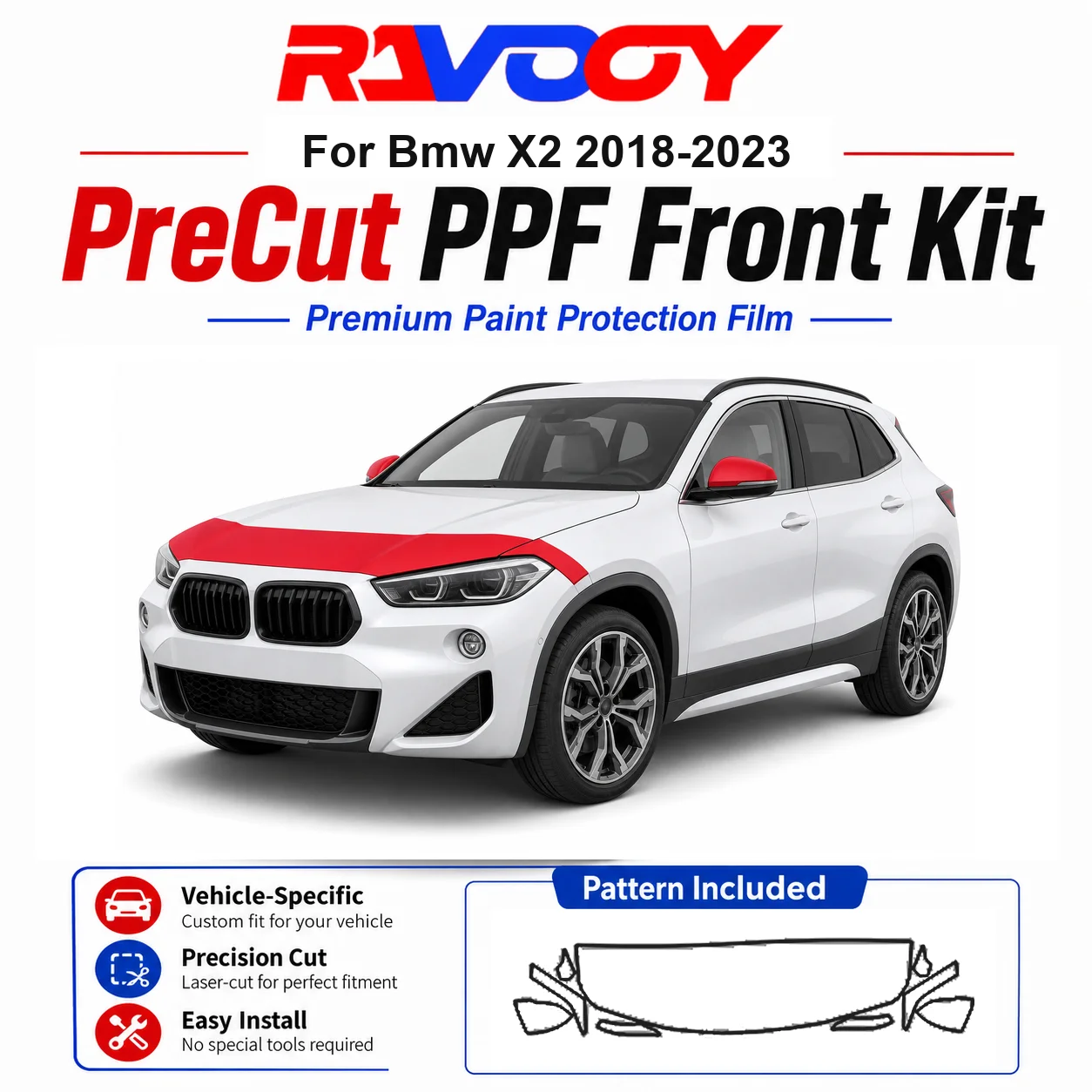 

8.5mil TPU Precut PPF Kit For BMW X2 2018-2023 - Hood, Partial Fenders & Full Mirror Set - Self-Healing Gloss Clear Bra Film