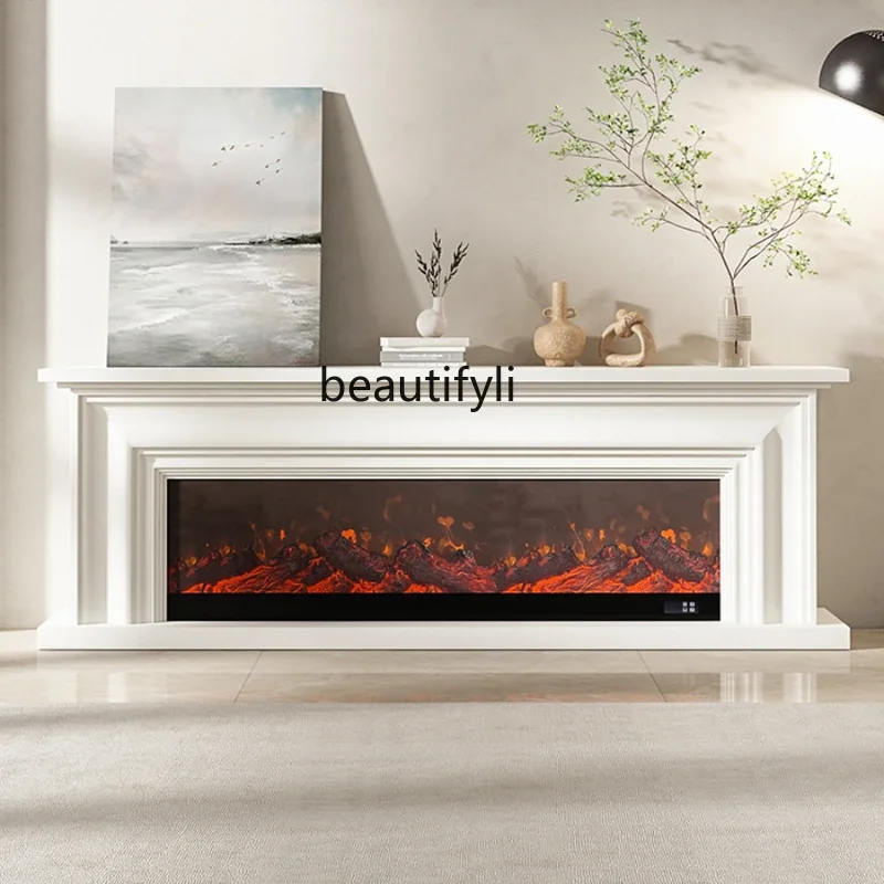 Italian Minimalist Living Room White Fireplace TV Cabinet Modern American Minimalist Bedroom Electric Fireplace Heating Curio