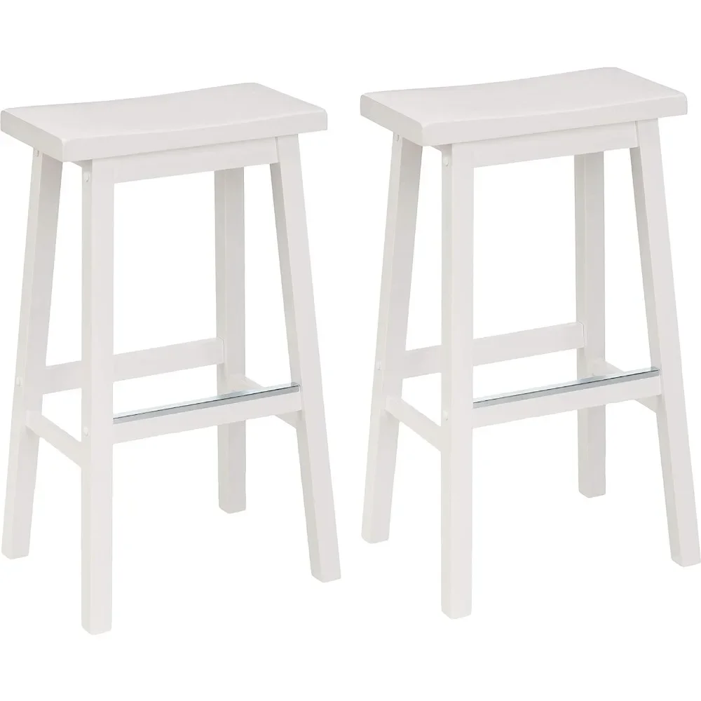 Solid Wood Saddle-Seat Kitchen Island Counter Barstool, 29-Inch Height, White - Set of 2