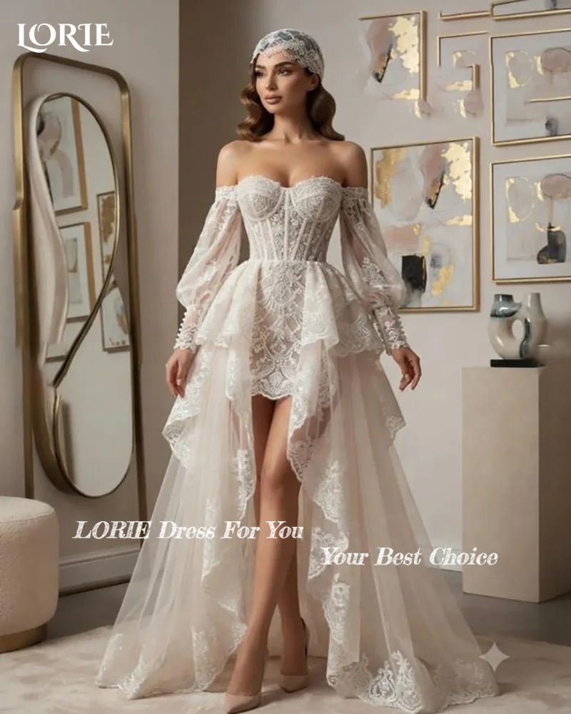 LORIE Vintage 3D Flower Wedding Dresses Applique Puff Strapless A-Line Backless Boho Bridal Gown Customized Party Dresses 2026