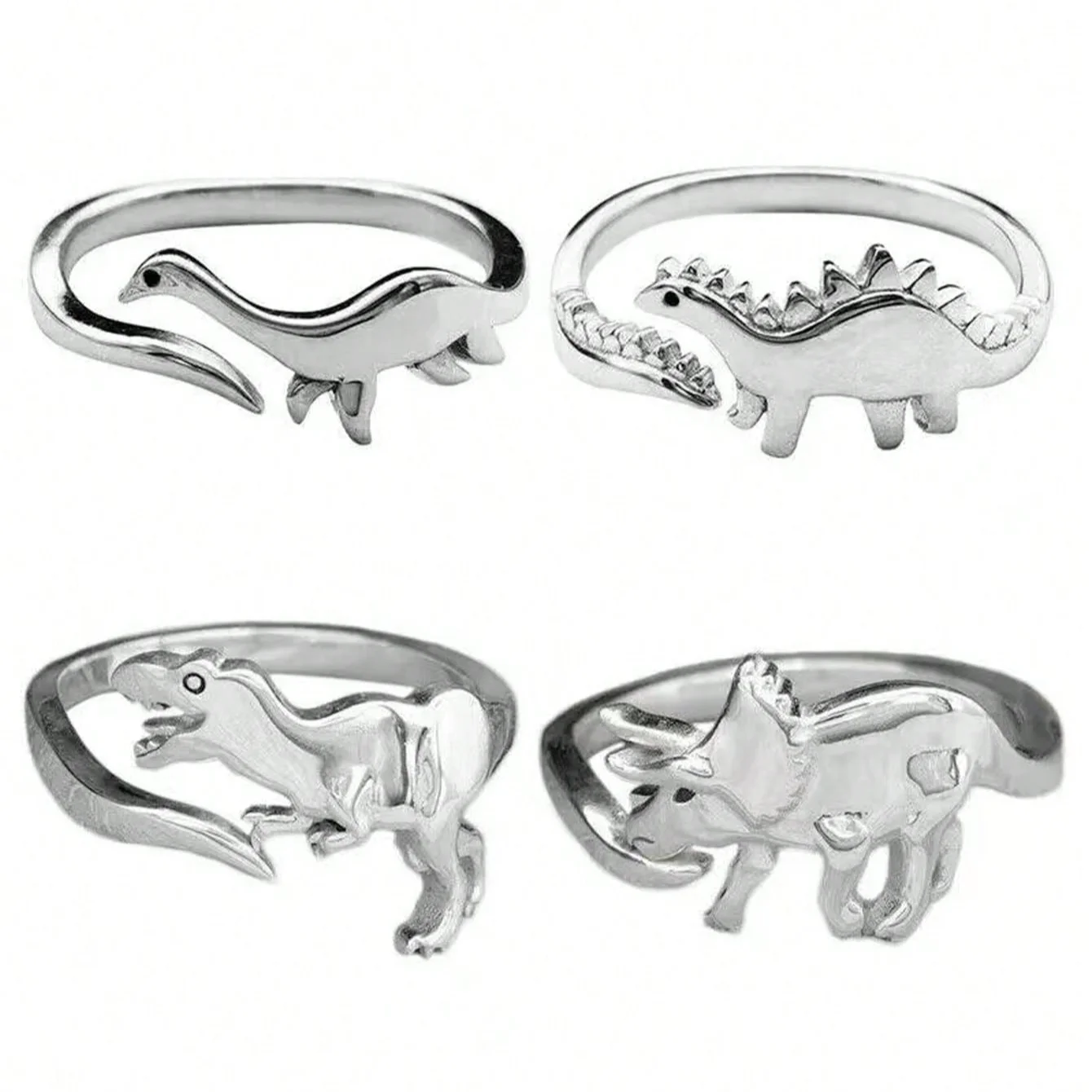 4pcs/Set Unisex Adjustable Open Ring With Dinosaur Design