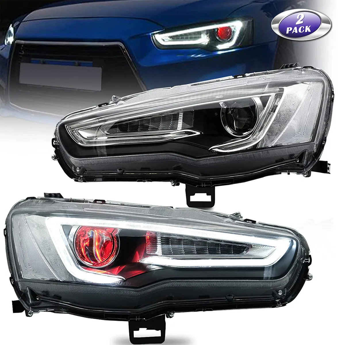 

LED Headlights Assembly For Mitsubishi Lancer& EVO X 2008-2020 DRL Front light with Sequential Turn Signal, Plug-n-Play Headlamp