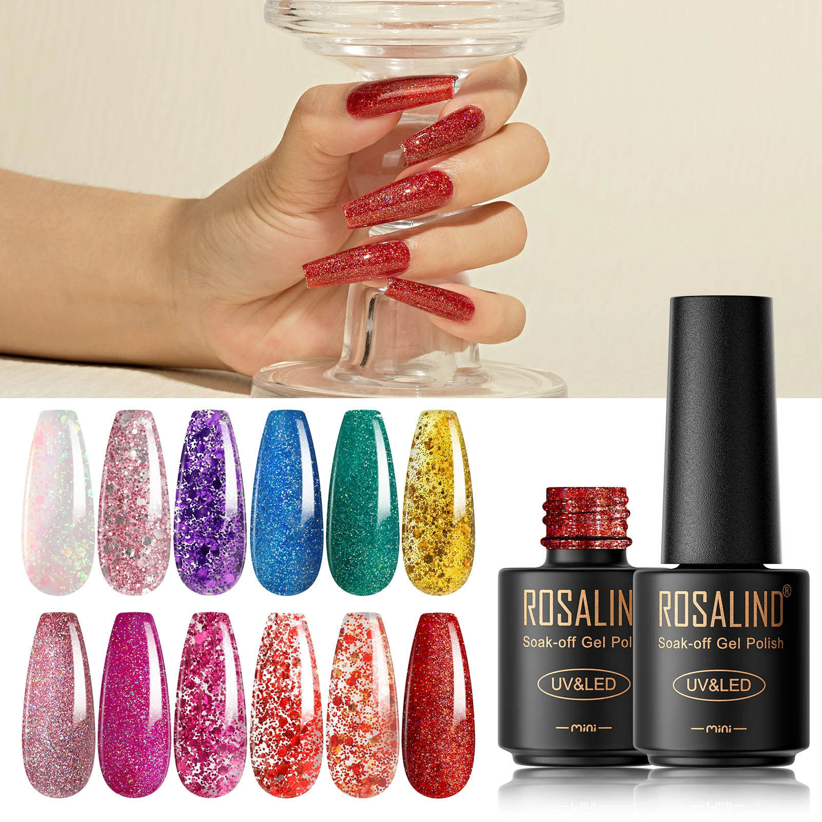 ROSALIND Glitter Gel Nail Polish Nail Art Soak Off Top Base Coat Temperature Changed Hybrid Varnishes Cat Eye Semi Permanent