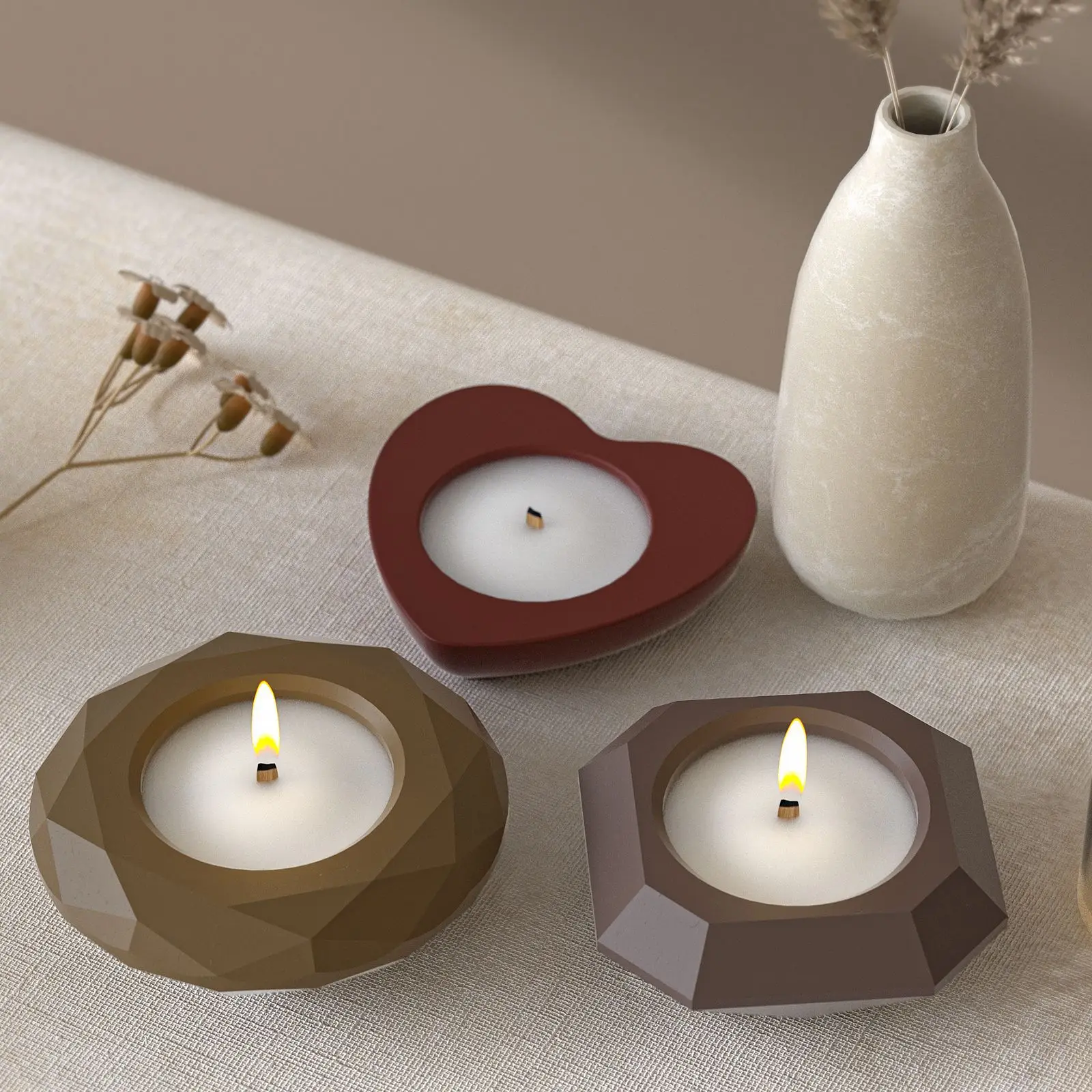 DIY Round Square Love Heart Shaped Candle Cup Silicone Mold Resin Candlestick Base Storage Jar Silicone Mould For Plaster view 3