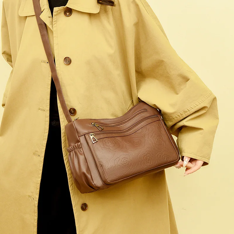 

Износостойкая женская сумка на одно плечо из искусственной кожи, горизонтальная квадратная женская сумка через плечо большой вместимости с несколькими карманами