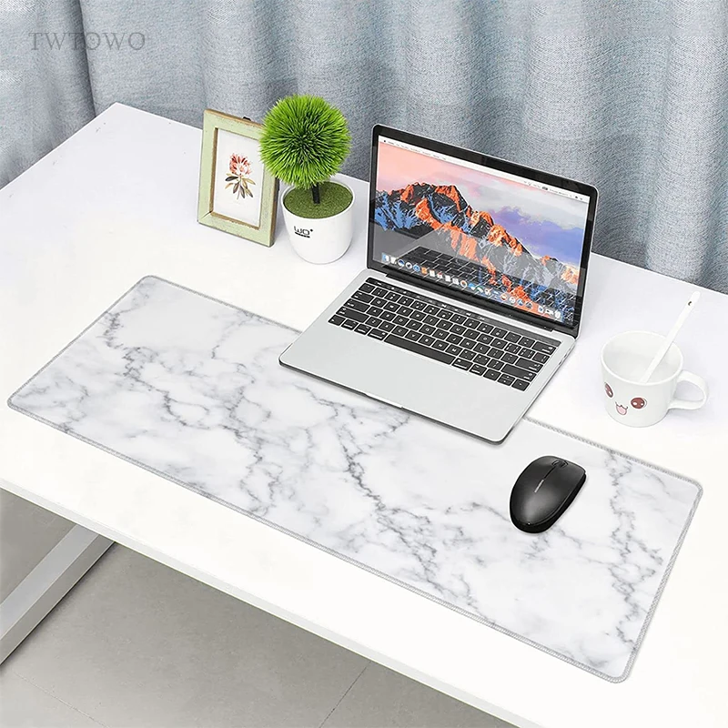 Mouse Pad Gamer White Marble XL New Computer Mousepad XXL MousePads Office Natural Rubber Non-Slip Office Accessories Mouse Mats