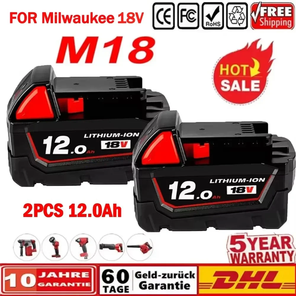 

18V 12.0Ah for Milwaukee battery Apply To M18 48-11-1815 48-11-1850 2646-20 2642-21ct Replacement Lithium Battery for Milwaukee