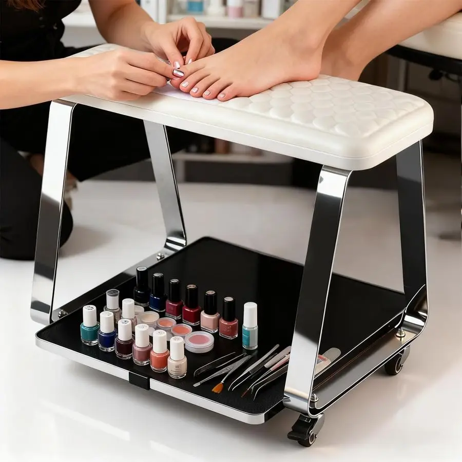 

Pedicure Foot Rest, Professional Pedicure Cart with Locking Wheels Manicure Pedicure Stool Trolley Chair with Soft Cushion Pedic