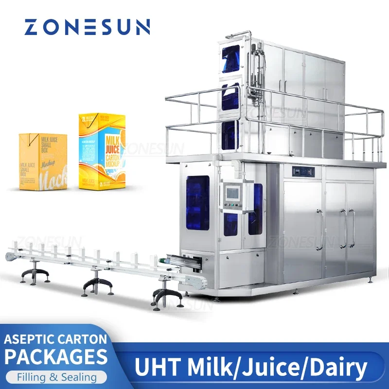 ZONESUN ZS-AUBP Máquina de llenado para envasado aséptico de alimentos líquidos 125 ml-1 L bebidas lácteas Línea de producción de cartón aséptico UHT