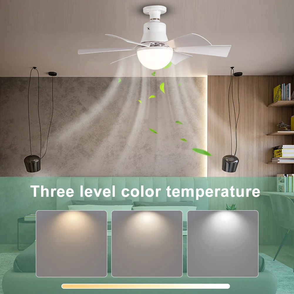 Ceiling Fan Light with Remote Timing Light Bulb Fan 3 Gear Wind Speed LED Light Fan Dimmable for Living Room Bedroom