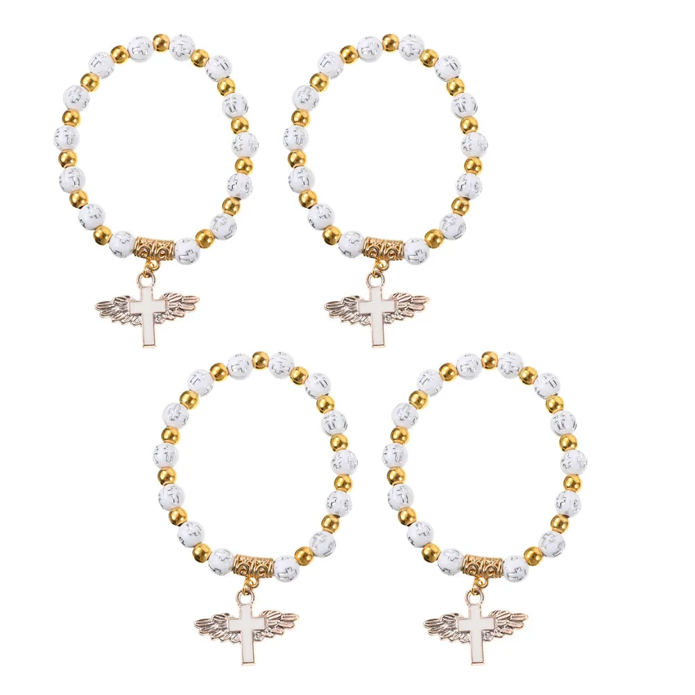 

Gilding Cross Bracelet Alloy Bangle Decorative Kids Wing Design Wristb Smooth Beads Daily Use Travel Gifts