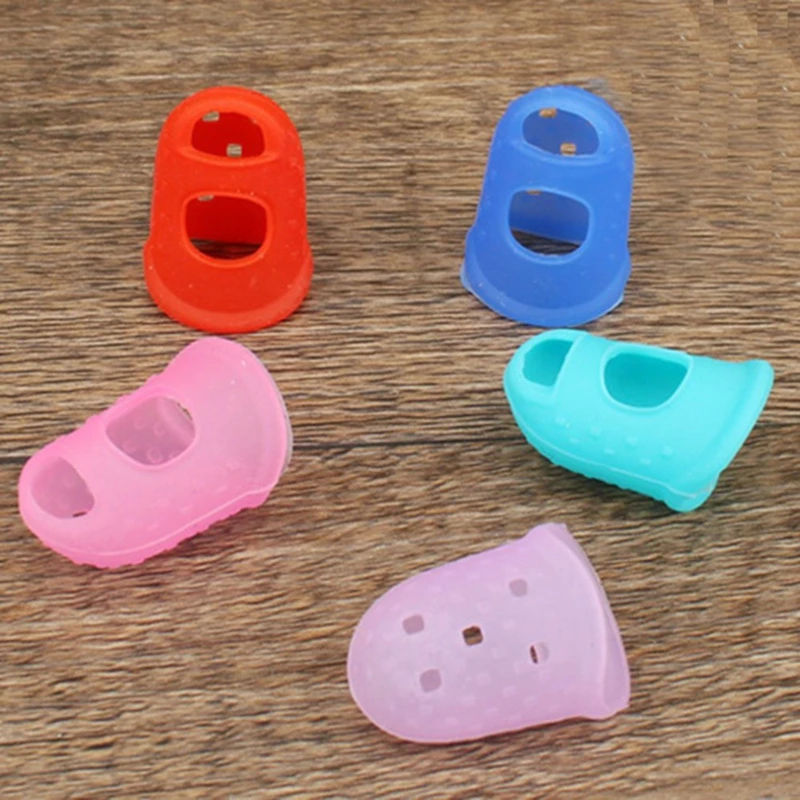 5Pcs Colorful Silicone Thimbles Hollowed Out Breathable Playing Guitar Protective Finger Sleeve DIY Crafts Sewing Tool Supplies