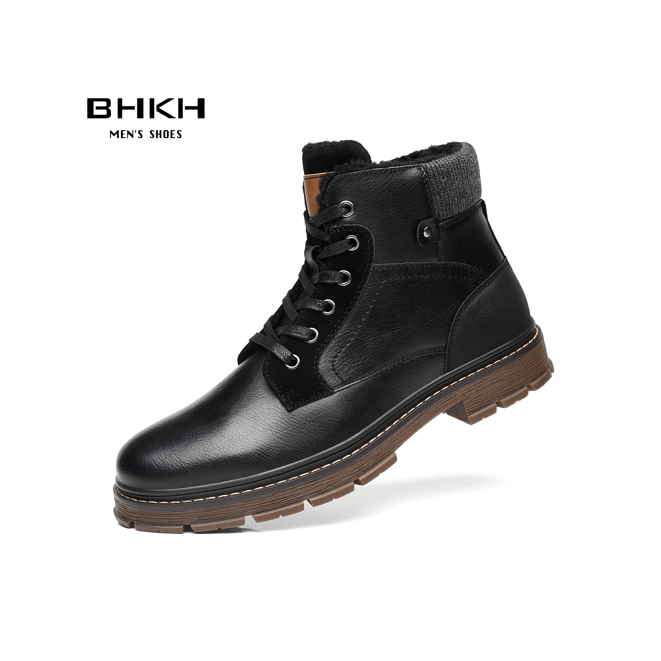 BHKH 2024 Winter Men Boots Zip Lace-up Ankle Boots Comfy Snow Boots Fashion Men Casual Boots Man Shoes