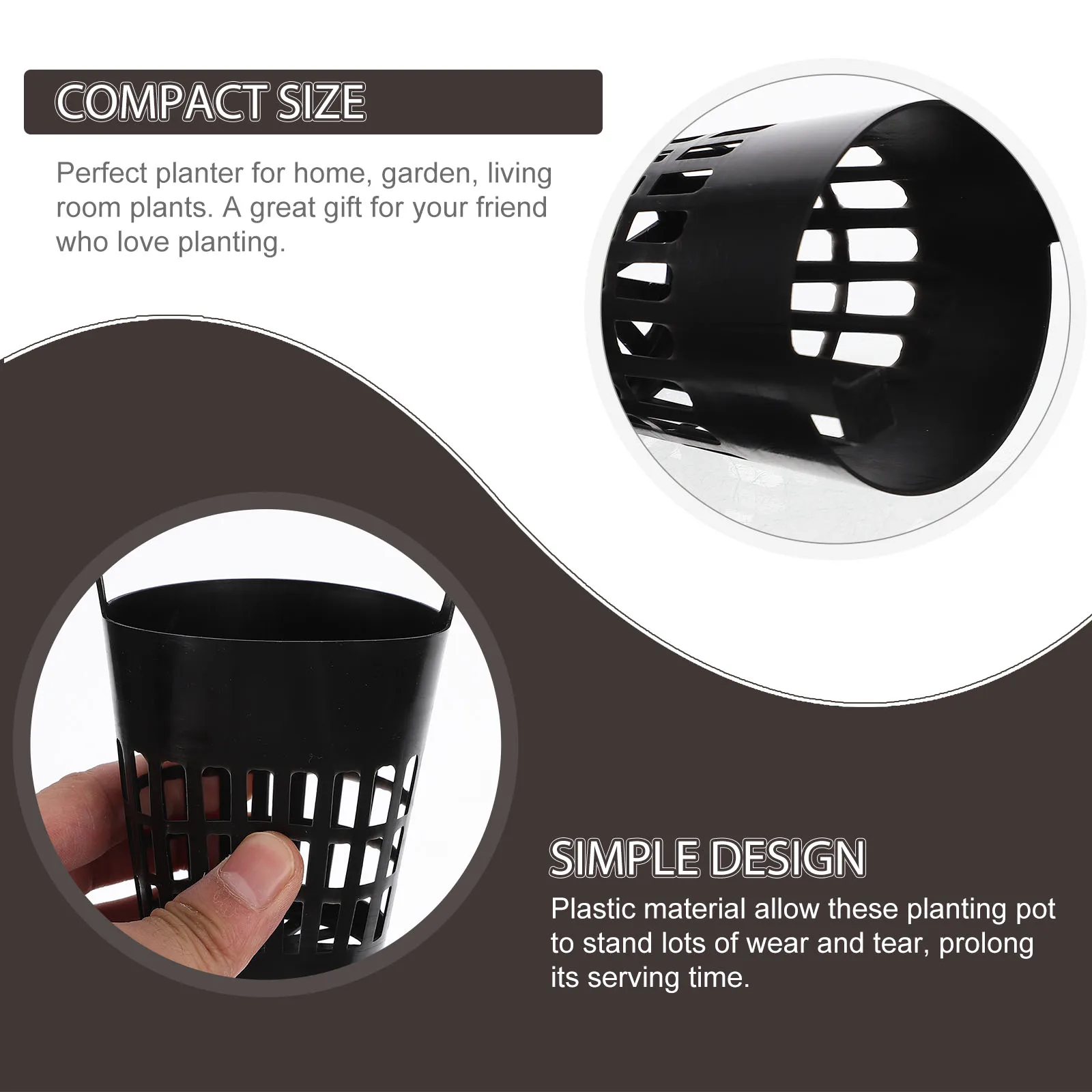 

10pcs Hanging Planters Black Plastic Mesh Hole Design Lightweight Breathable Planter Baskets Ideal for Orchid
