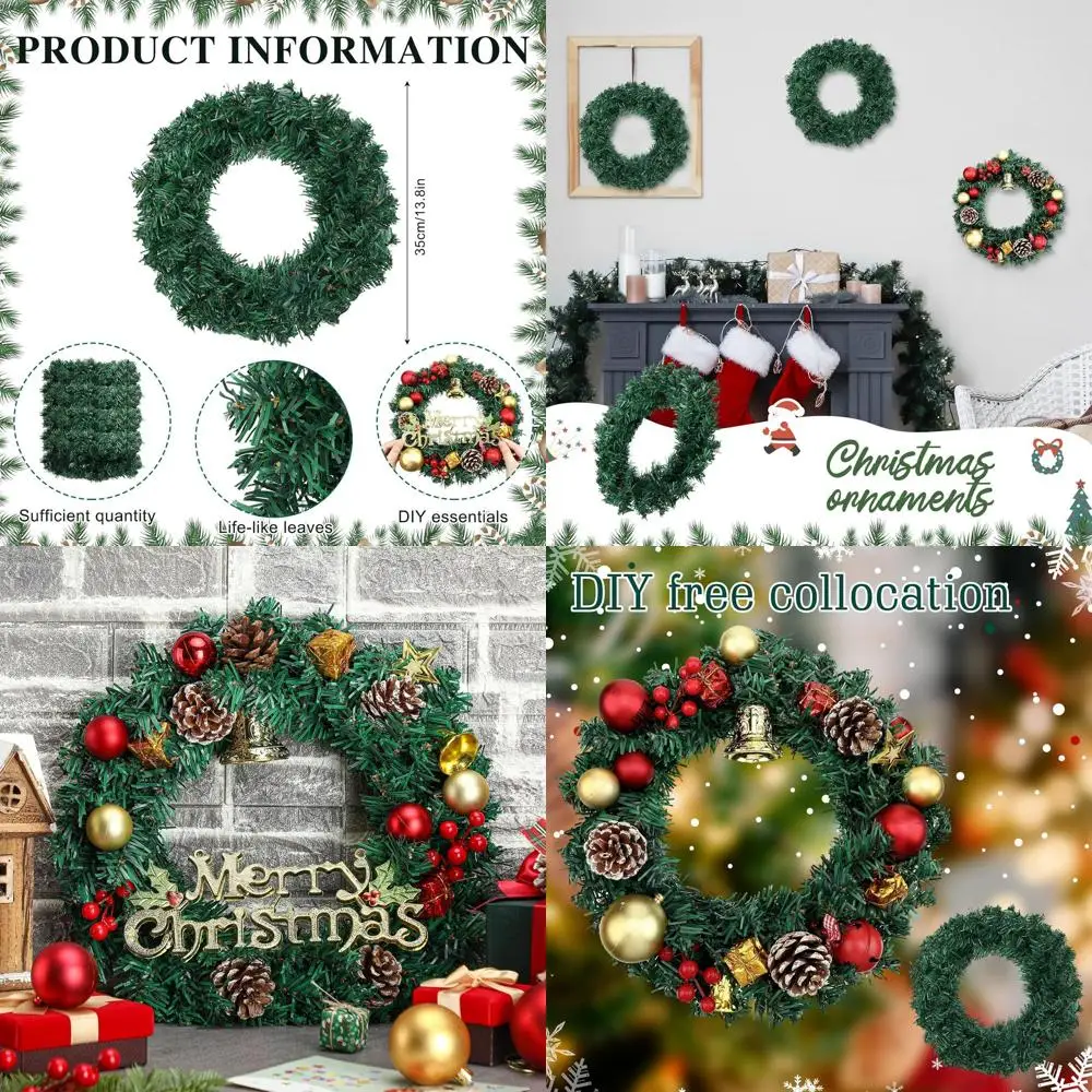 

14 классических искусственных зеленых венков, набор из 8 шт. для рождественского декора дверей и окон, в помещении или на открытом воздухе