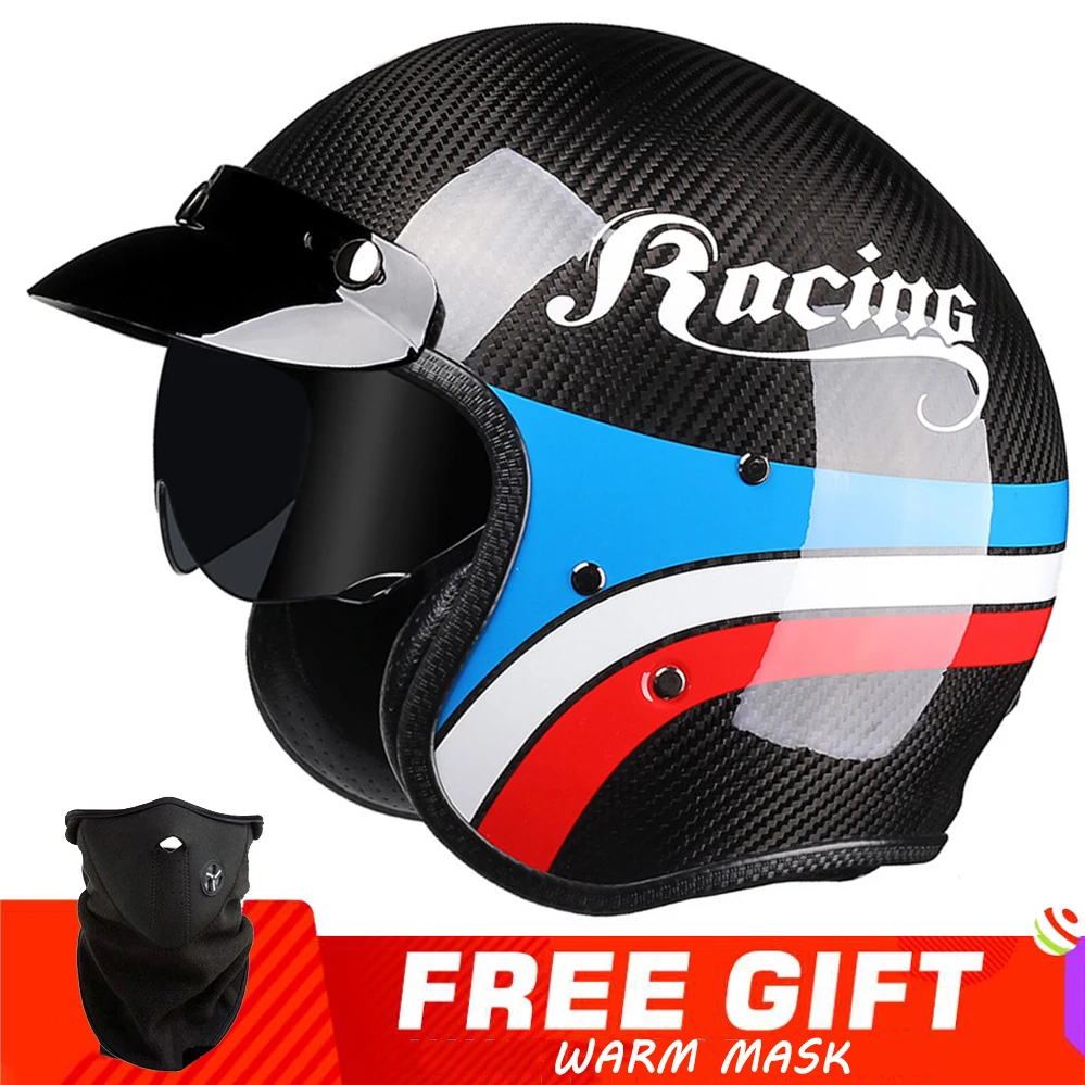 

Real Carbon Fiber Motorcycle Helmet Men Woman Retro Casco Moto Universal Four Seasons Scooter Motorbike Accessories Casque Helm