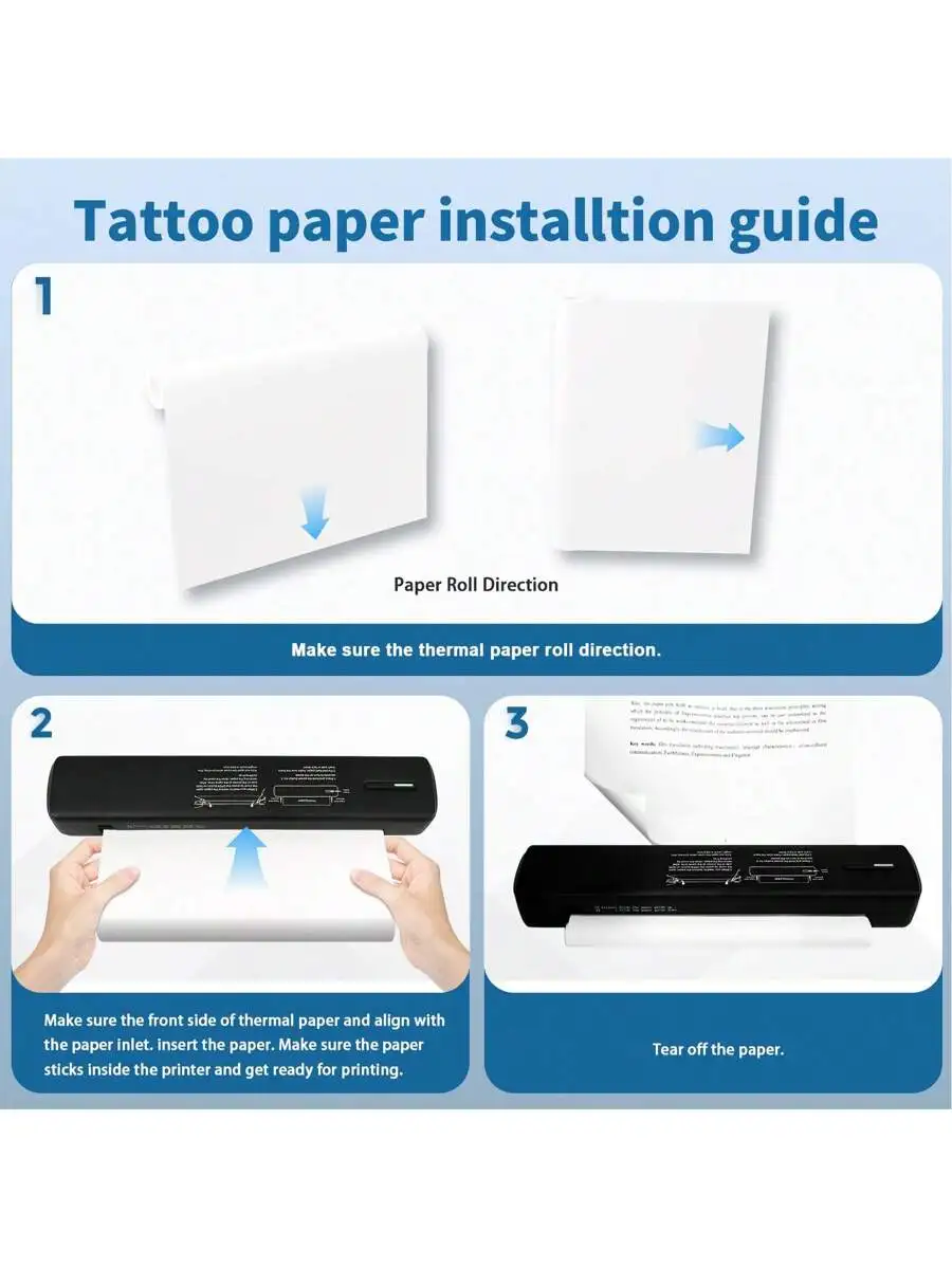 Portable A4 Thermal Printer, Tattoo Template Printer, 1500mAh Rechargeable Battery, Wireless Connectivity and APP Connectivity. view 6
