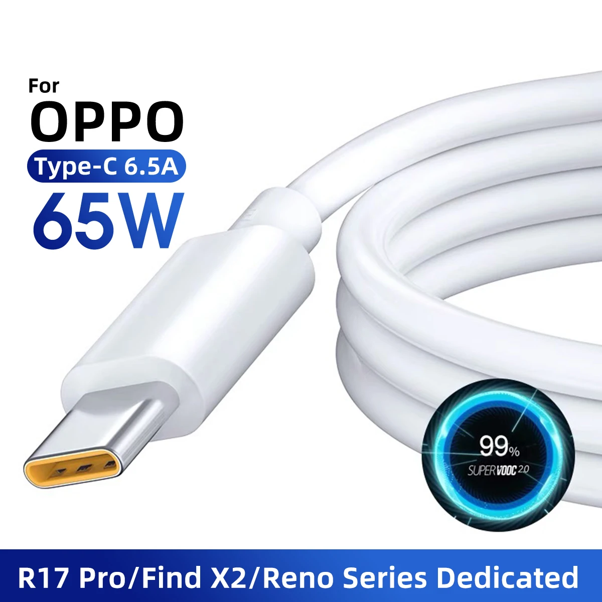 65-W-Typ-C-Kabel, superschnelles Laden, 6,5 A, für OPPO R17 Reno4 Ace2 Find X2 Pro Reno 6 Pro 5G 5 4 3 F19 Realme Oneplus Datenkabel