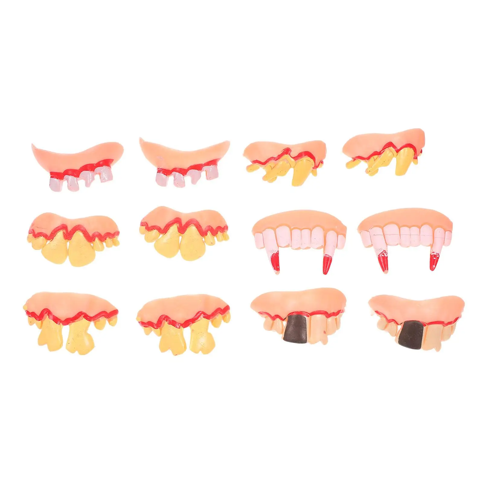 

12 Pcs Teeth Props Scary Zombie Teeth Halloween Costume Accessories Party Dentures Horror Zombie Cosplay Toys