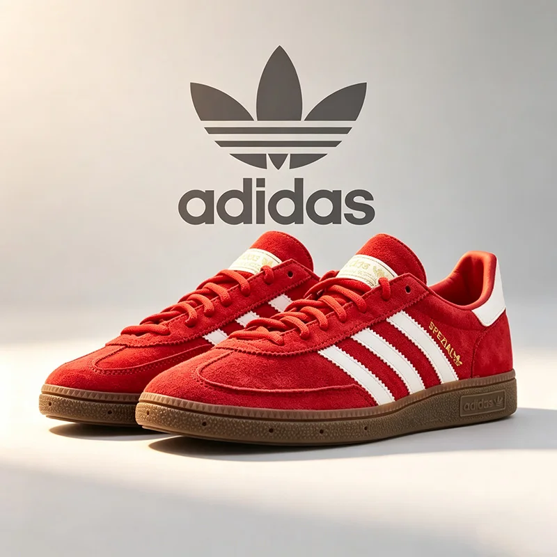 Adidas Clover Men's and Women's Classic T-Head Board Shoes Red Suede Leather Training Shoes  Comfortable and Versatile KH6039
