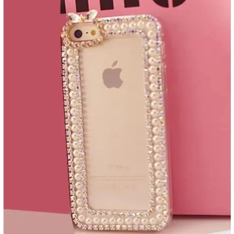 Handmade Luxury Crystal Rhinestone Diamond Pearl Bling Clear Case Cover For iPhone15 14 13 12 11 Pro Max X XS MAX XR 16 PLUS