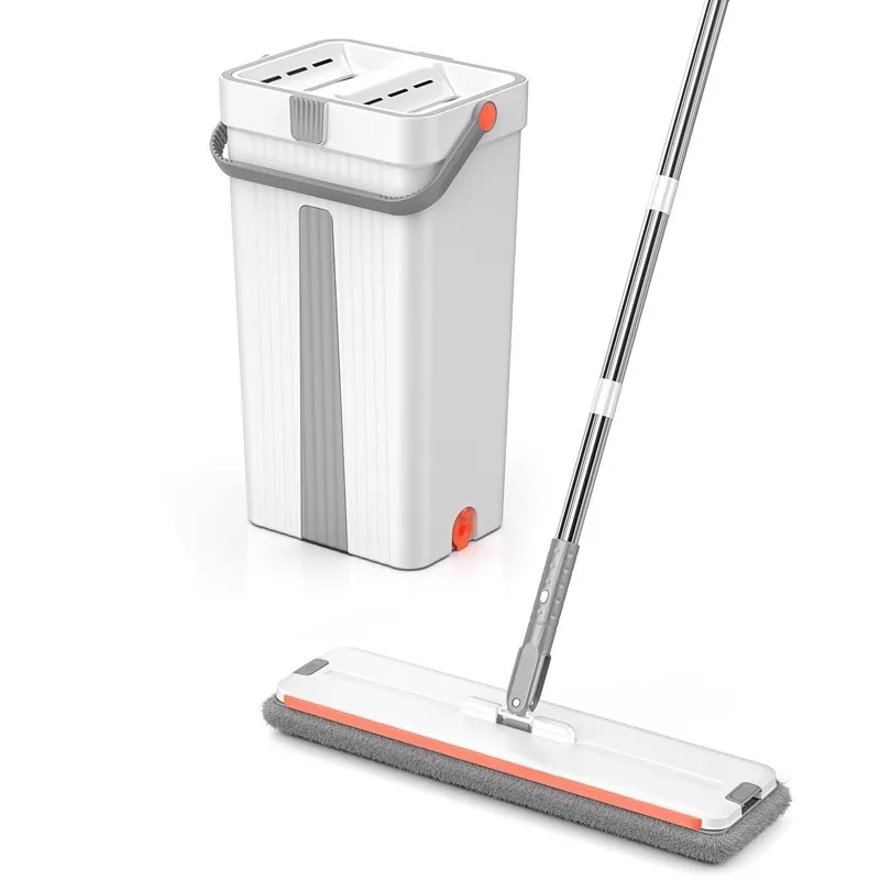 Handsfree Flat Floor Mop and 33cm Bucket Sets With 2/4/6 Washable Microfiber Pads Home Floor Cleaning Mop Home Kitchen Cleaner