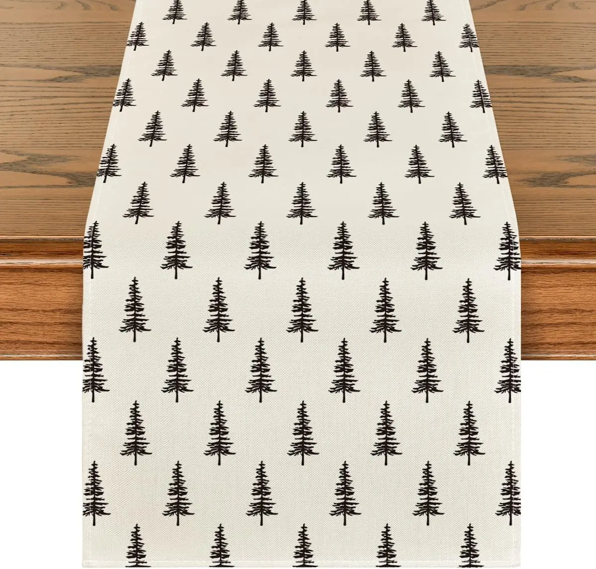 Beige Xmas Tree Christmas Table Runner, Elegant Rustic Winter Dining Table Decor for Home Party