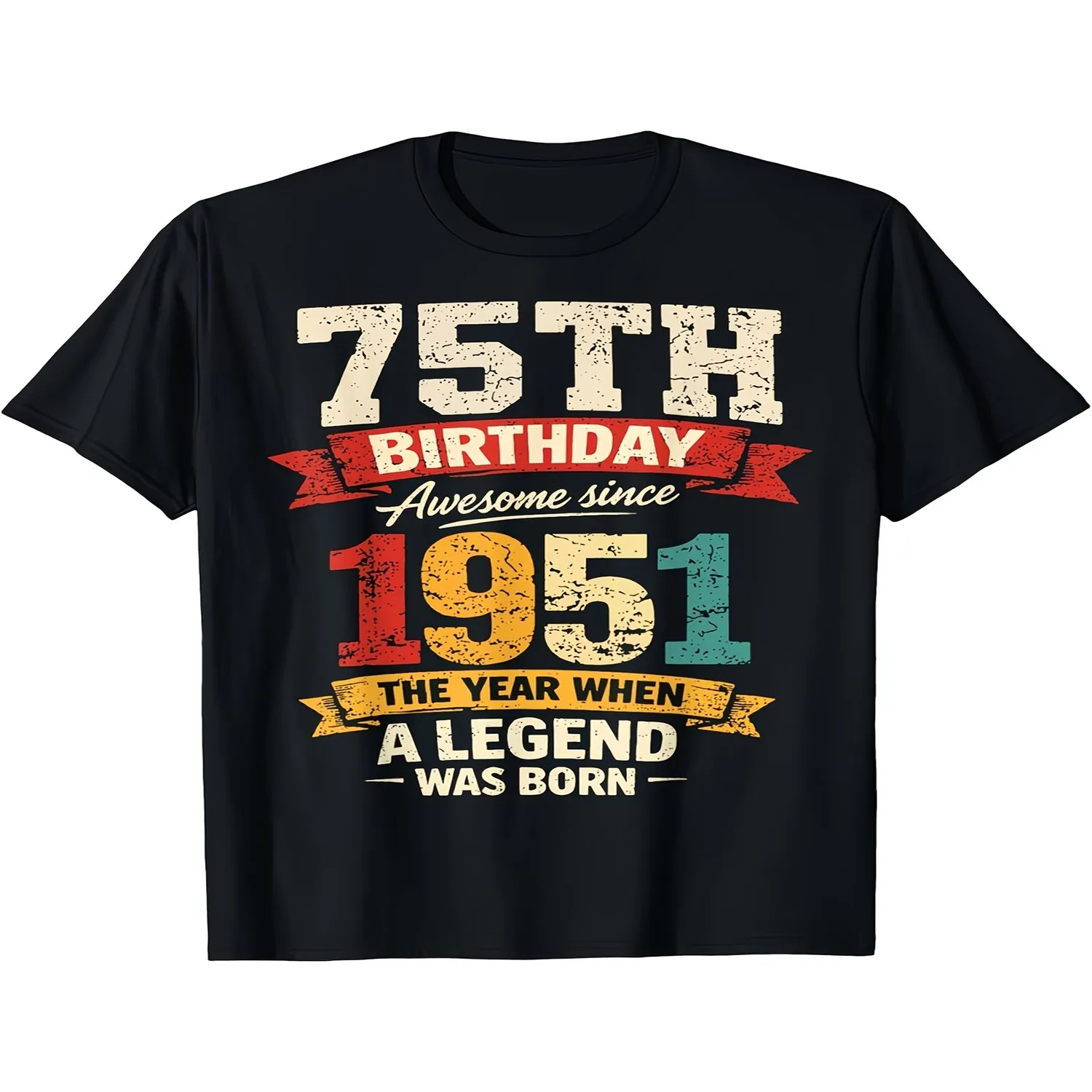 75th Birthday T-shirt Retro 1951 Theme Round Neck Casual Shirt Suitable for 75-year-olds Machine Washable Designed as a Gift for Those Born in 1951 and Turning 75 Men Graphic Tee, Weekend Casual Top