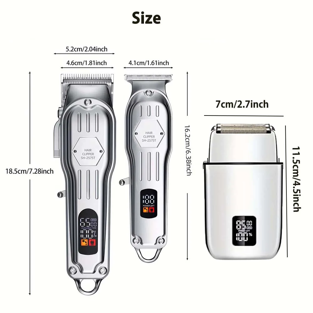 Professional Hair Clipper & Trimmer Set for Men – 3-in-1 /2-in-1/1pc Electric Beard Shaver, Haircut Machine with LCD Display, USB Rechargeable, Multiple Guide Combs, Barber Kit for Home & Salon Use
