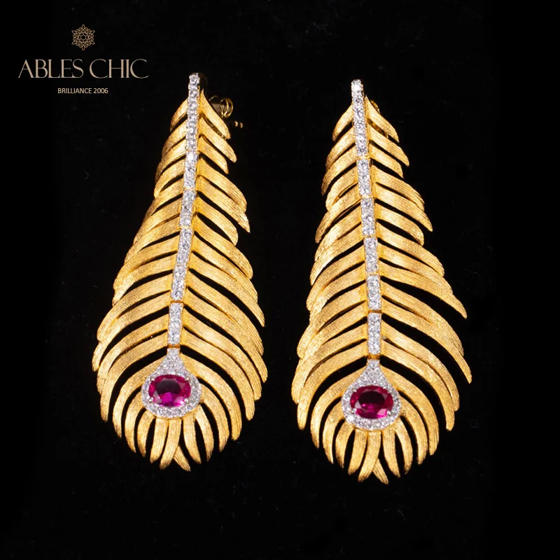 ABLES CHIC 18K Gold Tone Pine Leaf Studs Sterling Silver Silky Cypress Needle Wedding Earrings C11E4S26162