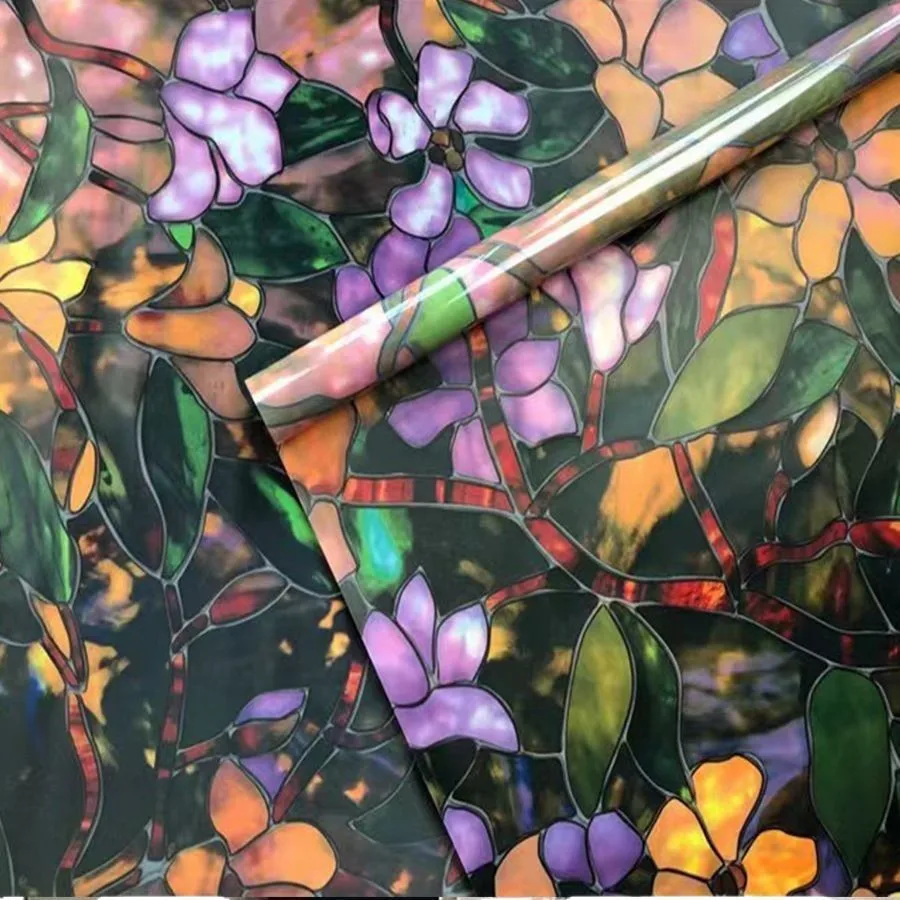 Flower Pattern Electrostatic Window Film Requires No Glue Suitable For Home Windows And Bathrooms Providing Privacy Protection.