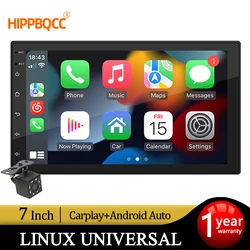 HIPPBQCC Car Radio 7 Inch Carplay Android Auto Multimedia Stereo Player HD Touch Screen Bluetooth 2 USB FM Mirror-Link Universal