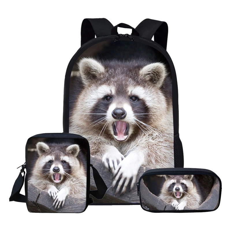 Raccoon School Bag For Girl Boys Schoolbag Cute Kids Backpacks Children  Lovely Book Bag Large-capacity Backpack 3-piece Suit