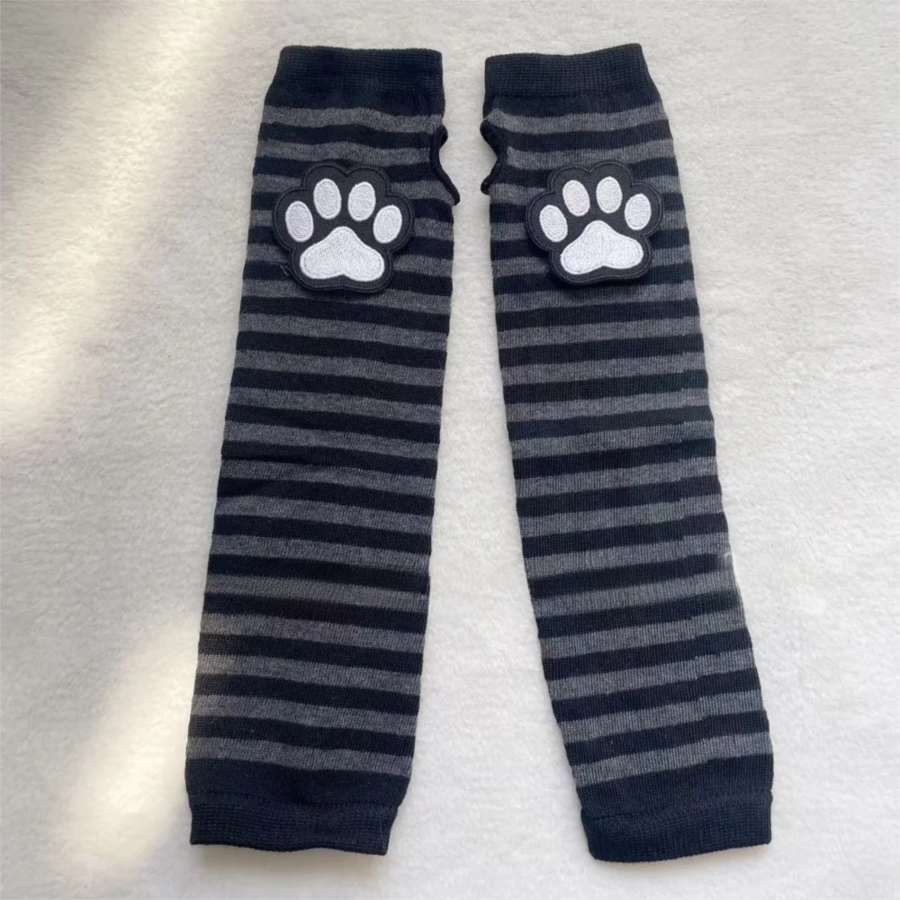 Fingerless Glove Knit - Cute Cat Claw Striped Pattern Fingerless