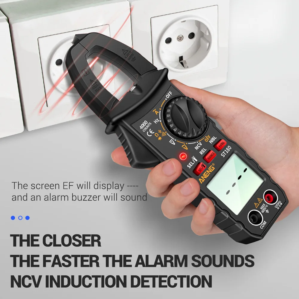 ST180 Professional Digital Ammeter Pliers 4000 Counts Multimeter Ammeter Voltage Tester 600V Car Amp Hz Capacitance NCV Ohm Test