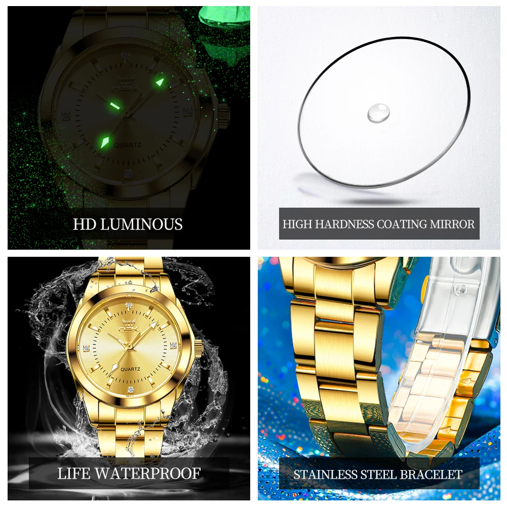 OPK Women's Watches 6002 Luxury Gold Fashion Original Quartz Watch for Man Waterproof Luminous Date Elegant Small Dial Reloj
