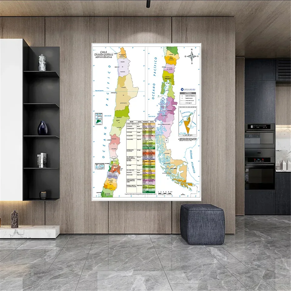 100*150cm la mappa politica del cile In spagnolo grande Poster da parete Non tessuto tela pittura camera decorazione della casa materiale scolastico