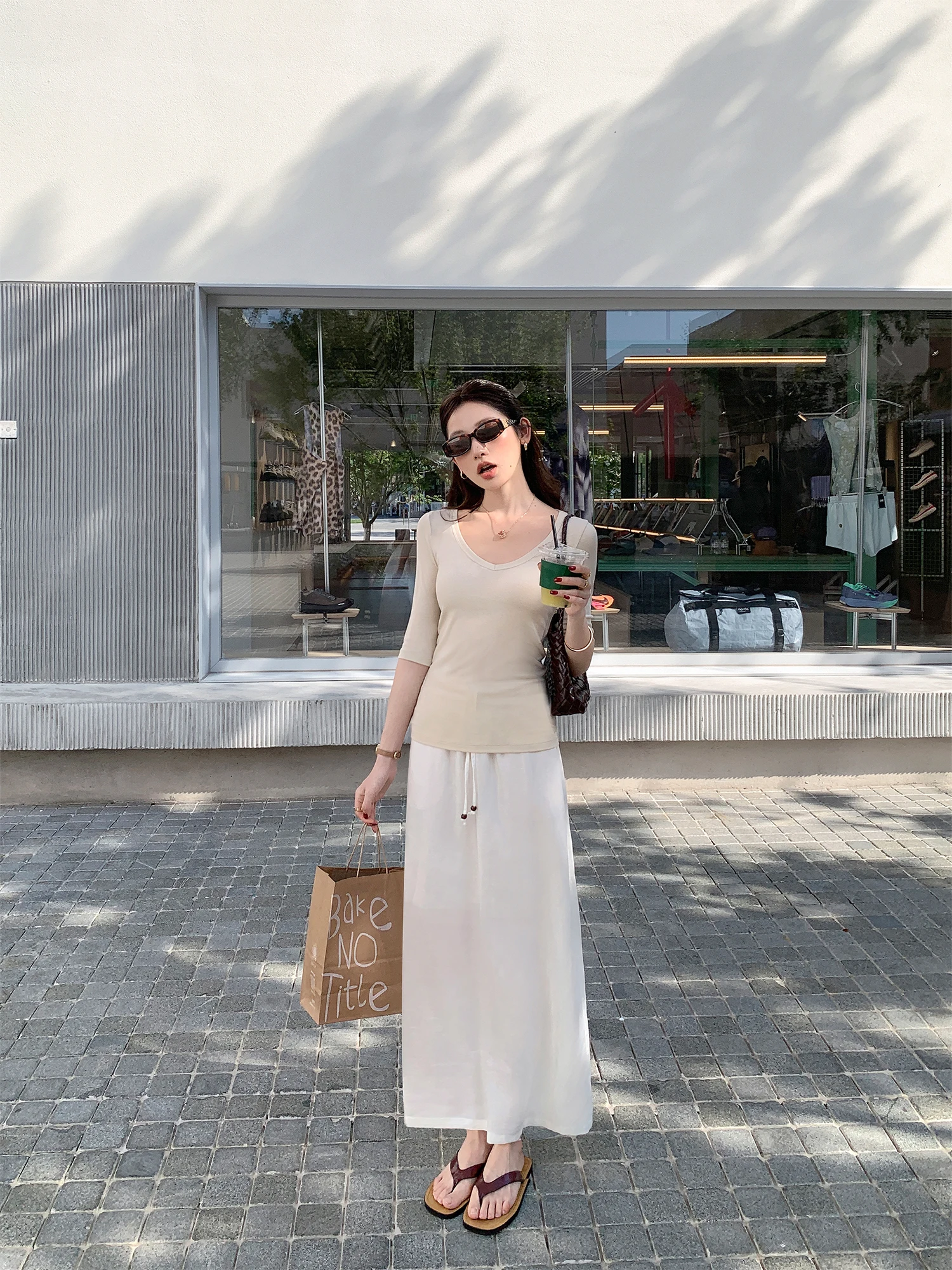 Pusumede Lightweight Linen Half Skirt Women's Drawstring Design Asymmetrical Straight Cut Skirt Back Split mid Waist