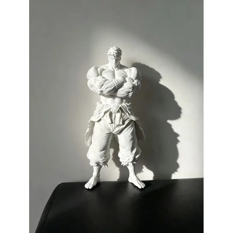 Street Fighter Long With Arms Folded Standing Figure 3D Printed White Mold Muscle Statue Desktop Decorative Item 20cm