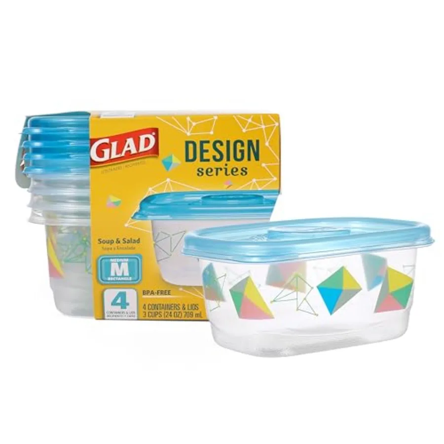 GladWare Design Series Medium Rectangle Containers,,4 Count BPA-free plastic, tight seal, microwave and dishwasher safe, meal p