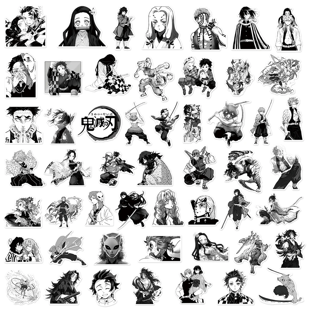 10/30/50pcs Anime Demon Slayer Stickers Cool Black White Decals Skateboard Scrapbook Phone Bike Waterproof Graffiti Kids Sticker