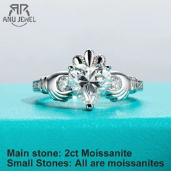 AnuJewel 2ct Heart Shape Moissanite Claddagh Irish Rings Celtic Knot Crown 925 Sterling Silver Engagement Rings For Woman