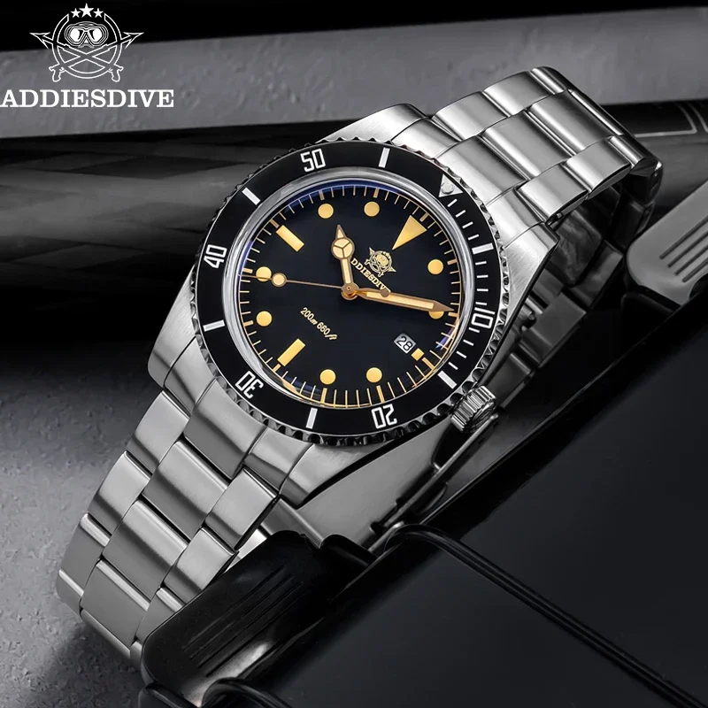 ADDIESDIVE Quartz Watches For Men C3 Luminous Bubble Mirror Glass 39mm Ceramic Bezel Wristwatch 200m Waterproof Diver Watch